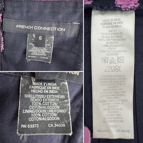 French Connection Wizard Strapless Dress rick rack trim navy blue purple size 6 - Picture 5 of 6